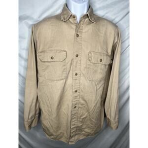 Hercules Twill Shirt Size Small Beige Long Sleeve Made In USA Vintage